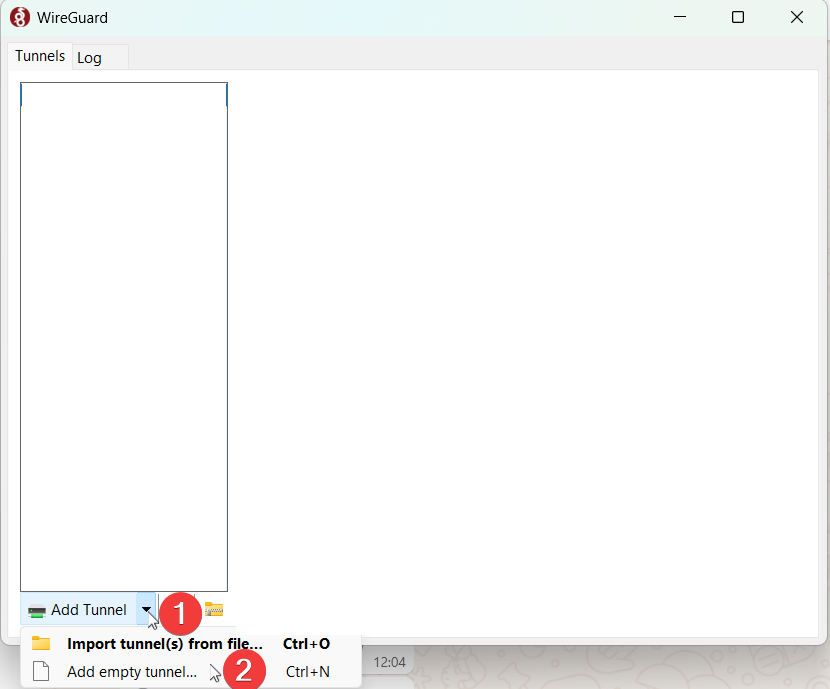Menu Add Tunnel pada aplikasi WireGuard Windows