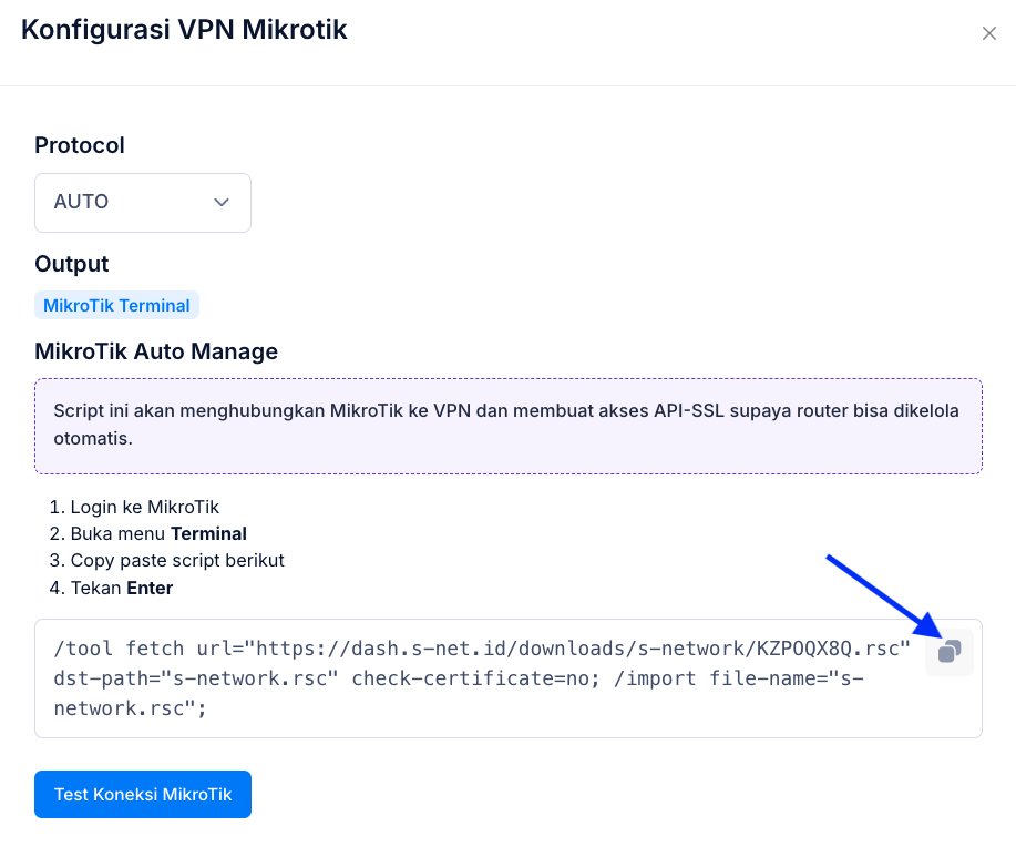 Copy script konfigurasi MikroTik