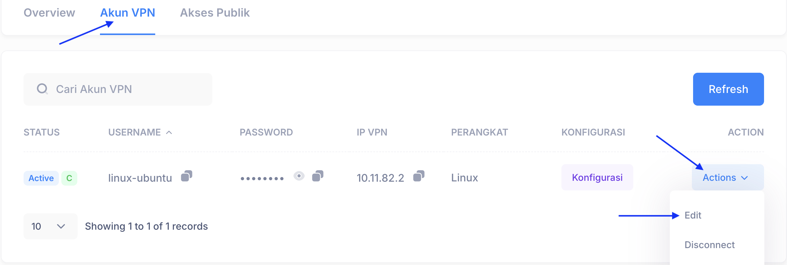Edit akun VPN S-Network