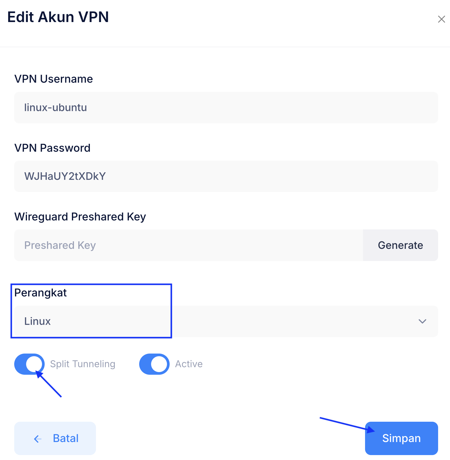 Pengaturan Linux dan Split Tunnel