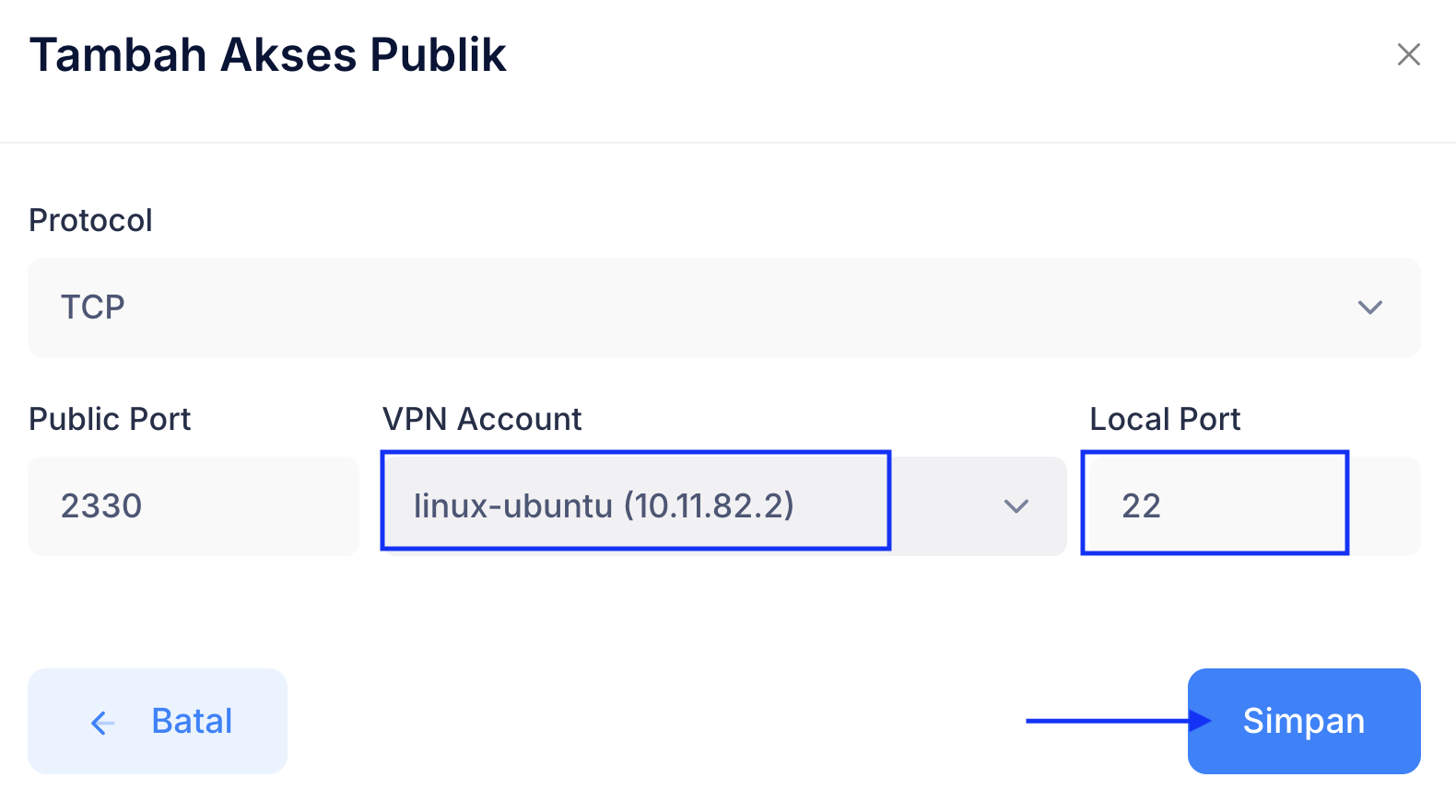 Pengaturan akses publik SSH Ubuntu
